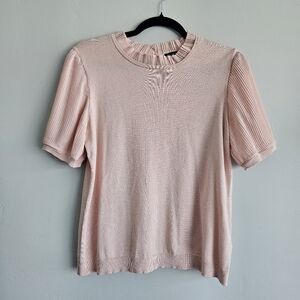 Blush Pink Sweater Medium Pleasted Neckline And Sleeves Ruffle Sleeve Baby Pink